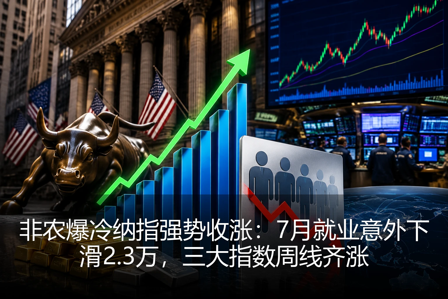 非农爆冷纳指强势收涨：7月就业意外下滑2.3万，三大指数周线齐涨